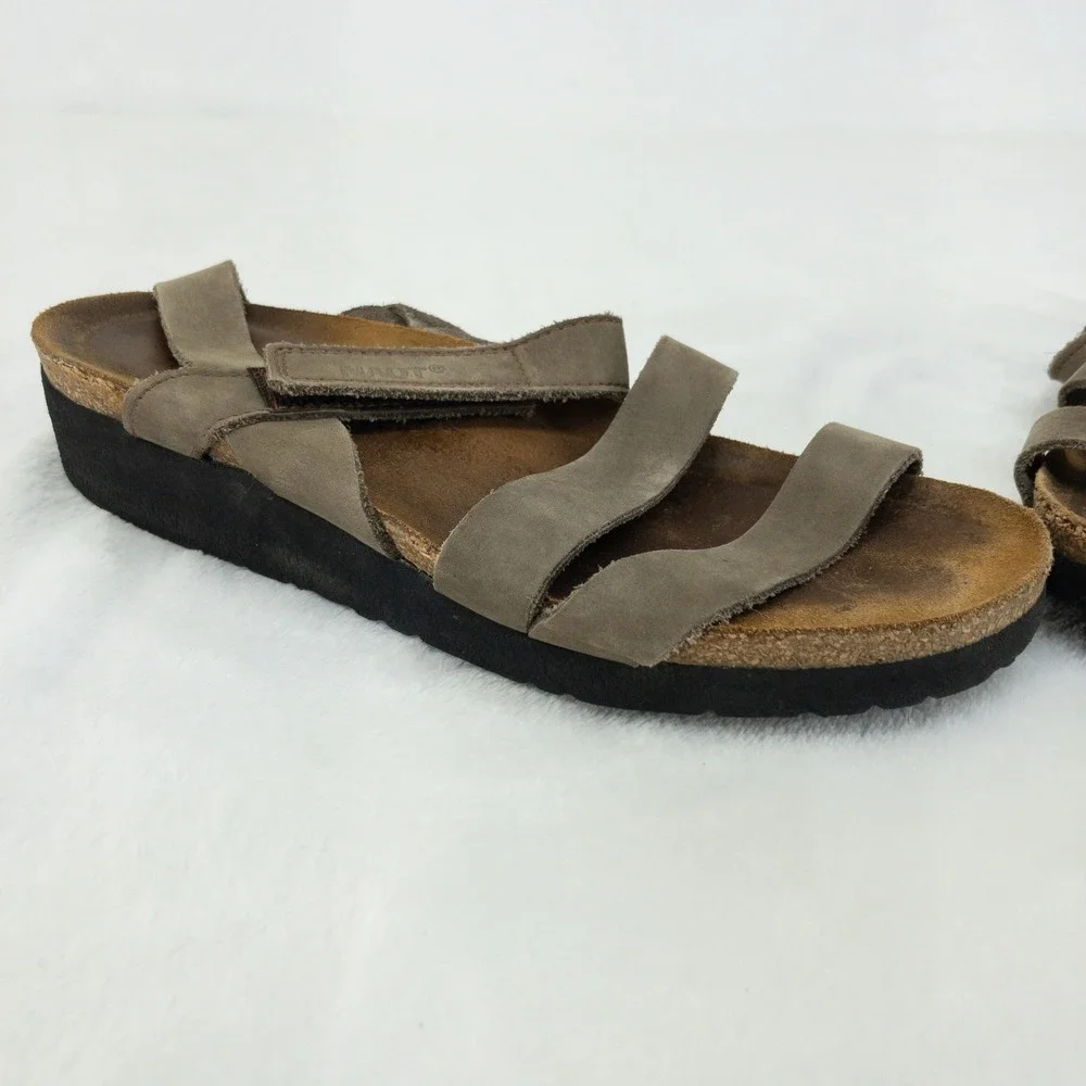 Naot‎ Kayla Sandals Womens US 6 EU 37 Gray Leather Cork Adjustable Straps